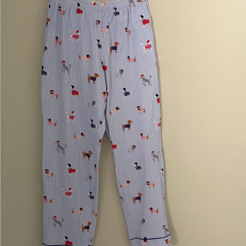 Bed Head Pajamas Blue Stripe Set Women’s French Pup Dogs Size Medium - Picture 4 of 12